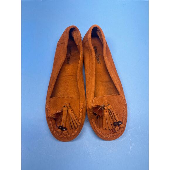 Women's Minnetonka Beaded Fringe Moccasins Brown Suede Leather size 8.5 - Picture 3 of 10
